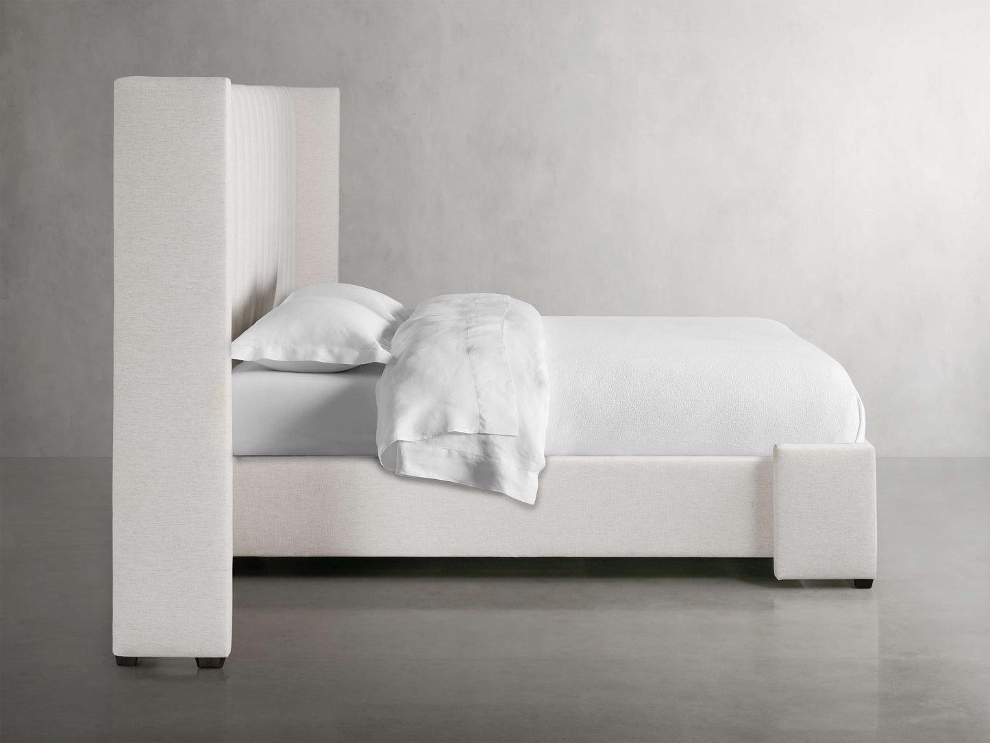 Wyller Channel-Stitched Extended Headboard Bed with Low Footboard