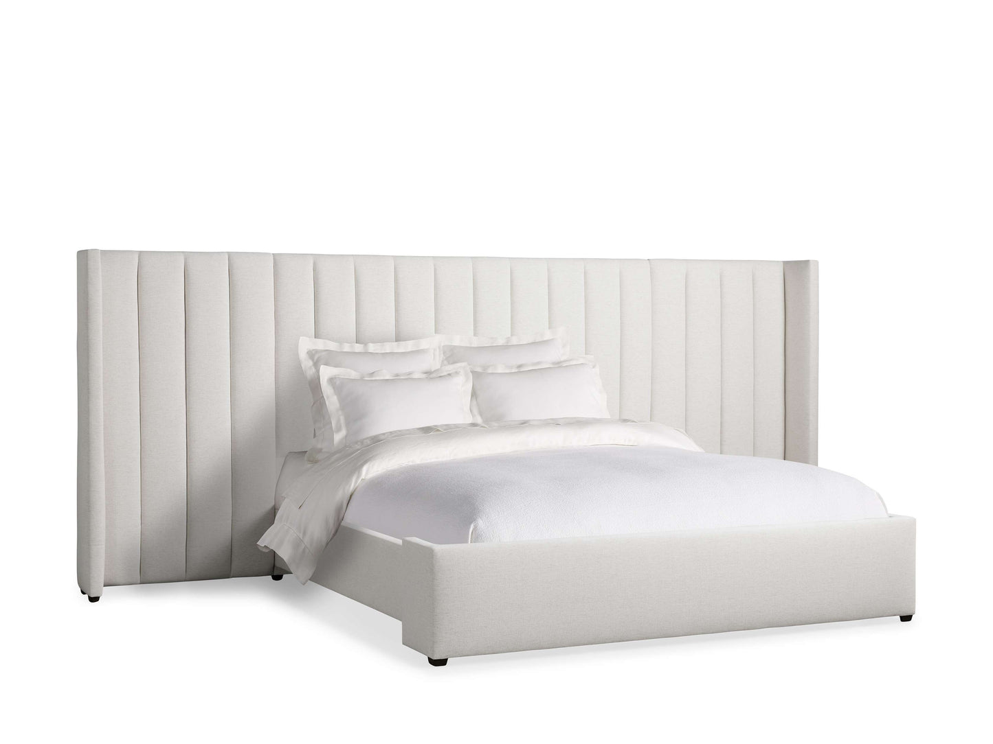 Wyller Channel-Stitched Extended Headboard Bed with Low Footboard