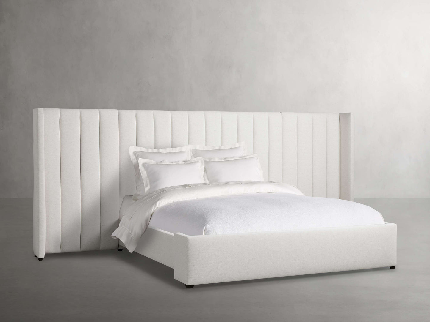 Wyller Channel-Stitched Extended Headboard Bed with Low Footboard