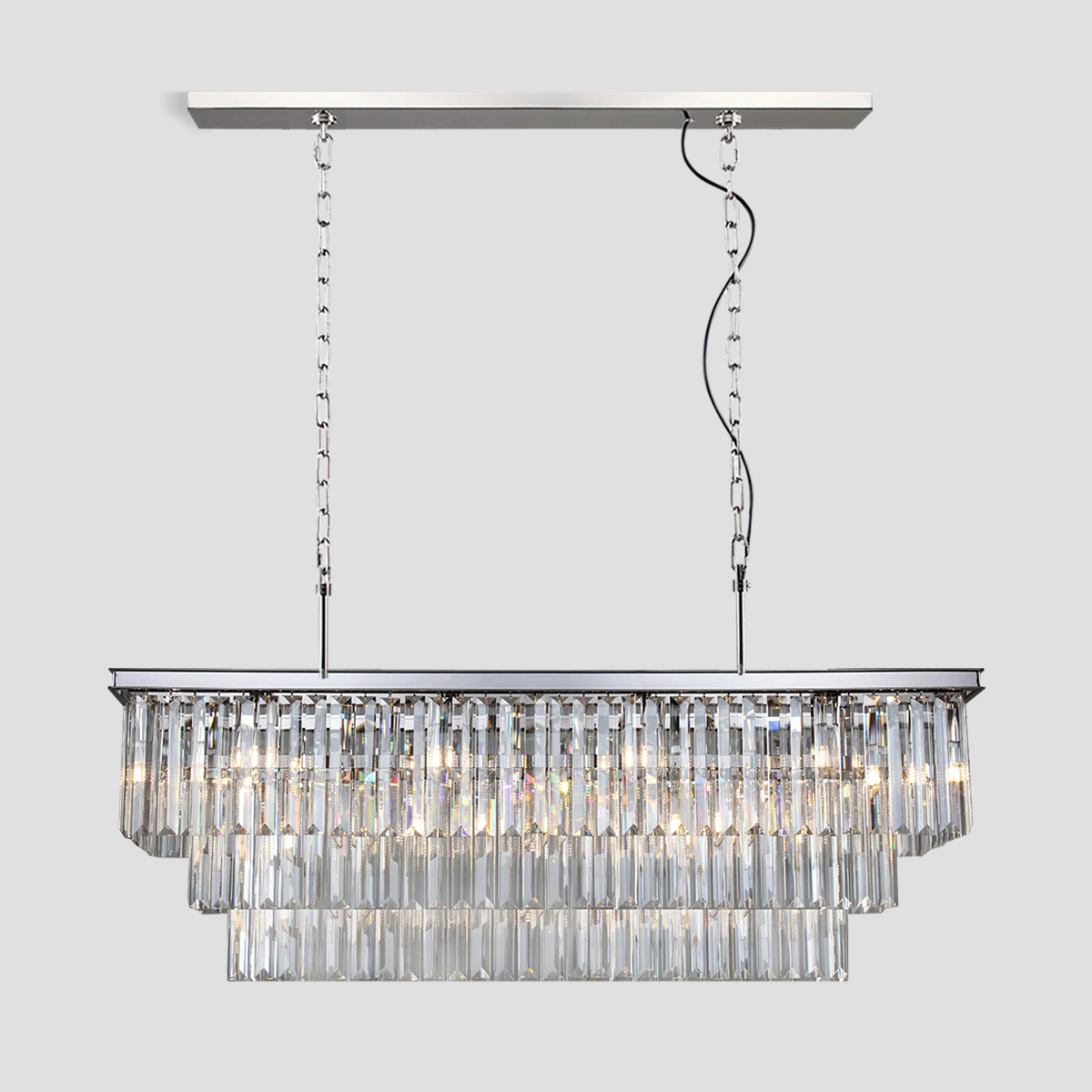 1920s Tedem 3-Tier Crystal Rectangular Chandelier