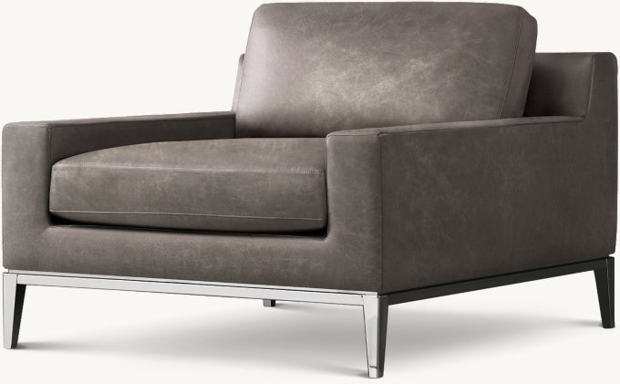 Italia Track Arm Leather Chair - Metal Base