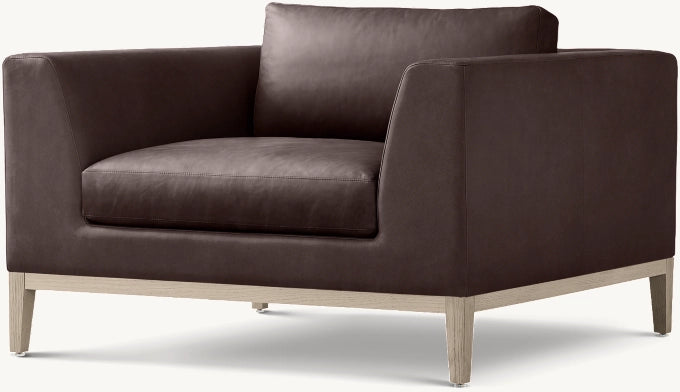 Italia Taper Arm Leather Chair - Oak Base