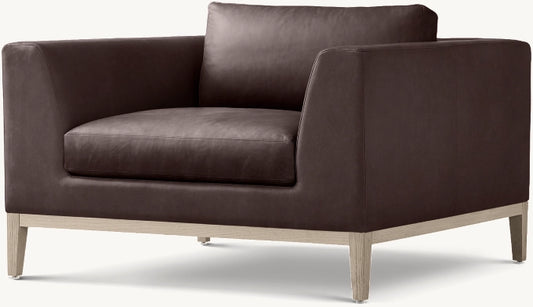 Italia Taper Arm Leather Chair - Oak Base