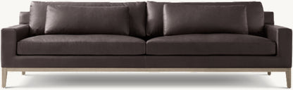 Italia Leather Track Arm Sofa - Oak Base