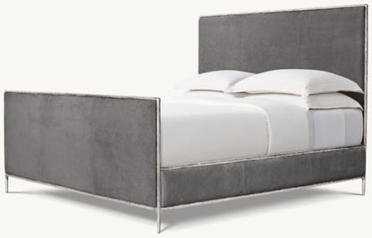 Thaddeus Leather Panel Bed with Footboard