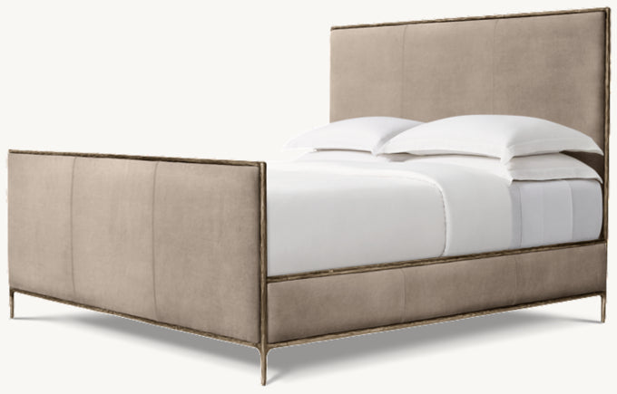 Thaddeus Leather Panel Bed with Footboard