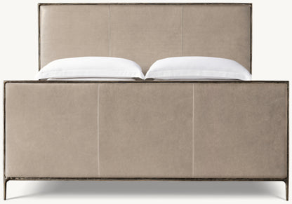 Thaddeus Leather Panel Bed with Footboard