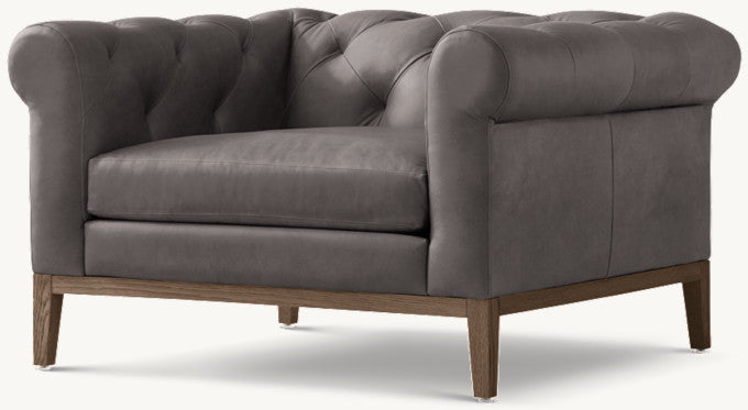 Italia Chesterfield Leather Chair - Oak Base