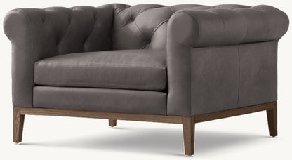 Italia Chesterfield Leather Chair - Oak Base