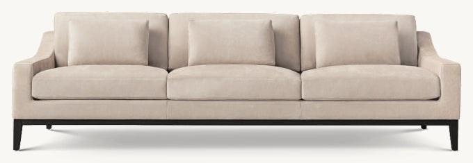 Italia Leather Slope Arm 3-Cushion Sofa - Oak Base
