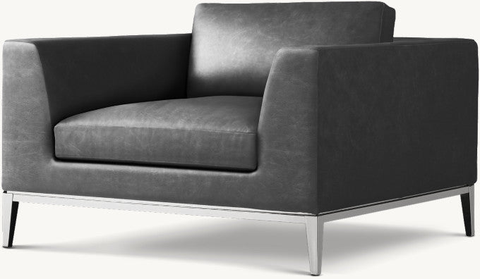 Italia Taper Arm Leather Chair - Metal Base