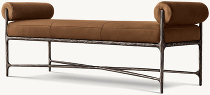 Thaddeus Leather Double Bolster End-of-Bed Bench