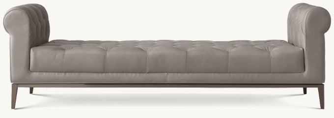 Italia Chesterfield Leather Bench with Tufted Cushion - Metal Base