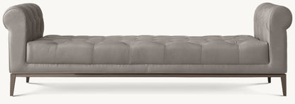 Italia Chesterfield Leather Bench with Tufted Cushion - Metal Base