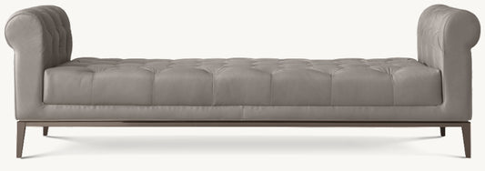 Italia Chesterfield Leather Bench with Tufted Cushion - Metal Base