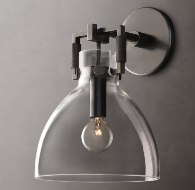 Machinist Glass Cloche Sconce 8"