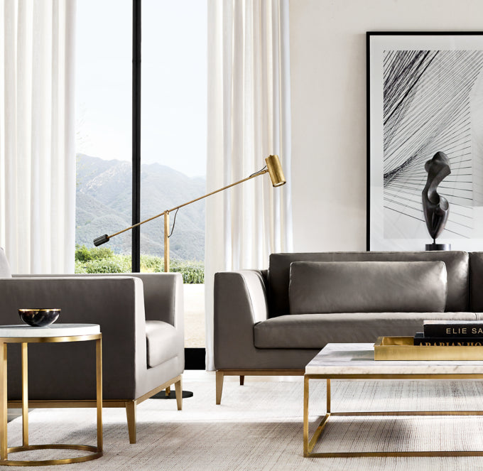 Italia Leather Taper Arm Sofa - Metal Base