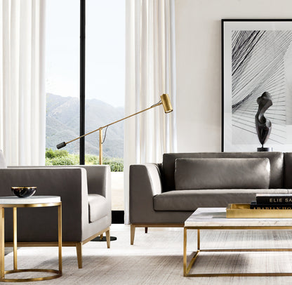 Italia Leather Taper Arm Sofa - Metal Base