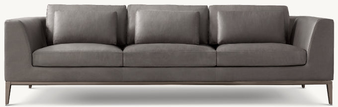 Italia Leather Taper Arm 3-Cushion Sofa - Metal Base