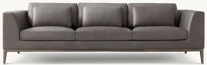 Italia Leather Taper Arm 3-Cushion Sofa - Metal Base