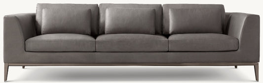 Italia Leather Taper Arm 3-Cushion Sofa - Metal Base