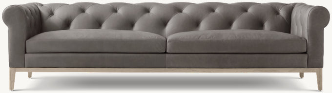 Italia Leather Chesterfield Sofa - Oak Base