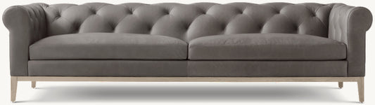 Italia Leather Chesterfield Sofa - Oak Base