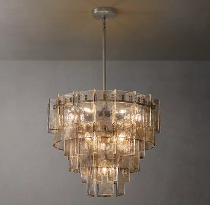 Lattice Clear Glass Tiered Round Chandelier 36"