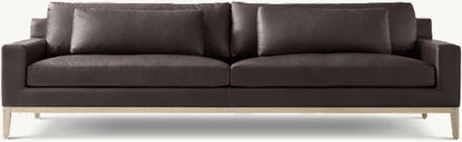 Italia Leather Track Arm Sofa - Oak Base
