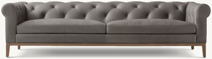 Italia Leather Chesterfield Sofa - Oak Base