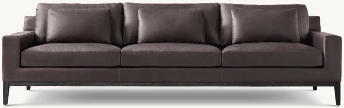 Italia Leather Track Arm 3-Cushion Sofa - Oak Base