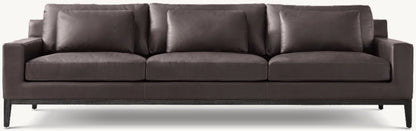 Italia Leather Track Arm 3-Cushion Sofa - Oak Base
