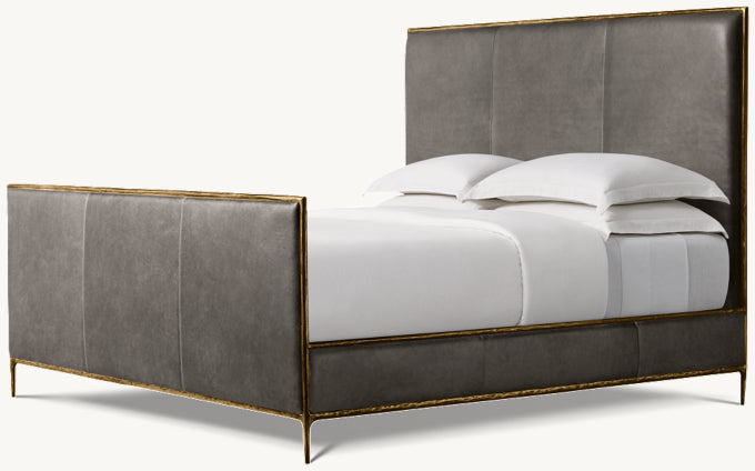 Thaddeus Leather Panel Bed with Footboard