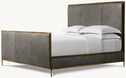 Thaddeus Leather Panel Bed with Footboard