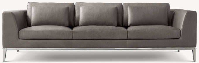 Italia Leather Taper Arm 3-Cushion Sofa - Metal Base