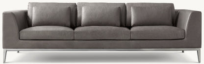 Italia Leather Taper Arm 3-Cushion Sofa - Metal Base
