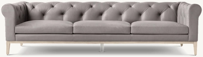 Italia Leather Chesterfield 3-Cushion Sofa - Oak Base