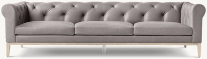Italia Leather Chesterfield 3-Cushion Sofa - Oak Base