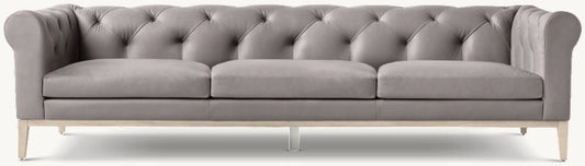 Italia Leather Chesterfield 3-Cushion Sofa - Oak Base