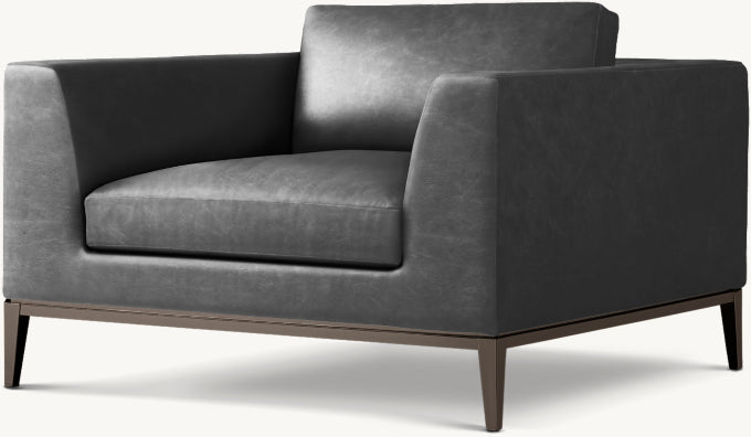 Italia Taper Arm Leather Chair - Metal Base