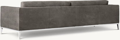 Italia Leather Taper Arm Sofa - Metal Base