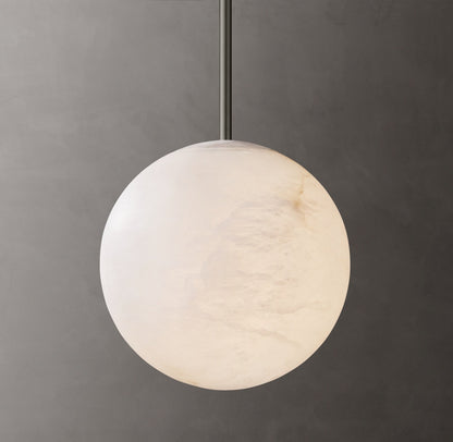 Hand-Carved Alabaster Globe Pendant