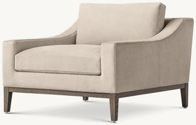 Italia Slope Arm Leather Chair - Oak Base