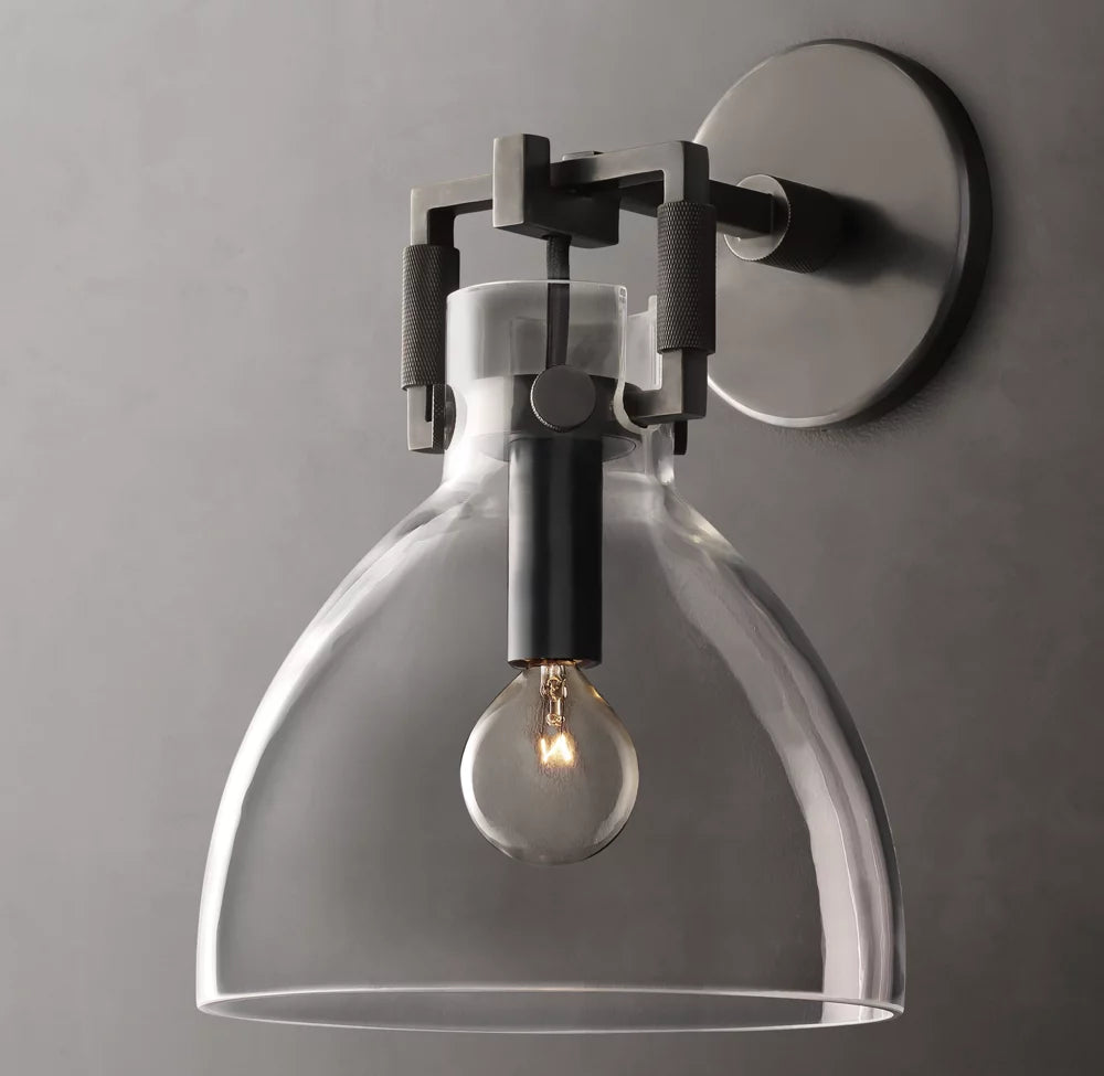 Machinist Glass Cloche Sconce 8"