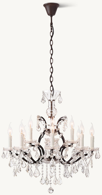 19th C. Rococo Iron & Crystal Round Chandelier 28"