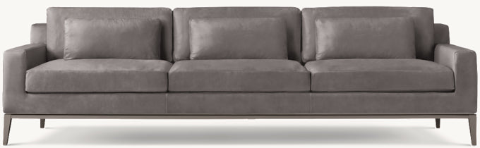 Italia Leather Track Arm 3-Cushion Sofa - Metal Base