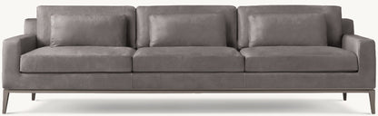 Italia Leather Track Arm 3-Cushion Sofa - Metal Base