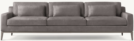Italia Leather Track Arm 3-Cushion Sofa - Metal Base