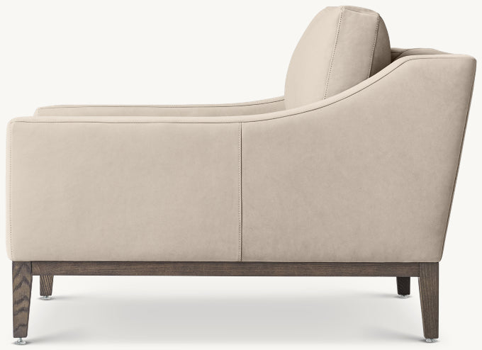 Italia Slope Arm Leather Chair - Oak Base