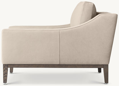 Italia Slope Arm Leather Chair - Oak Base